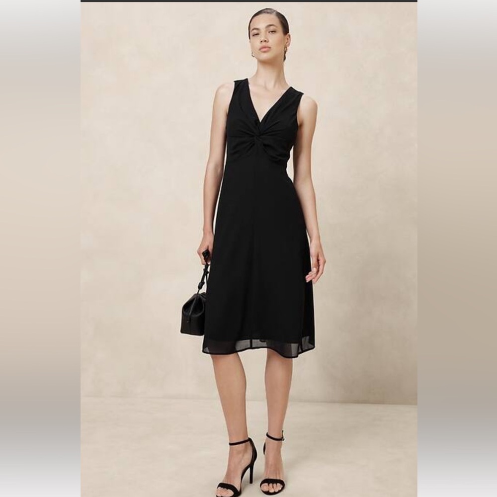 Banana Republic Black Sleeveless Twist-Front Midi Dress